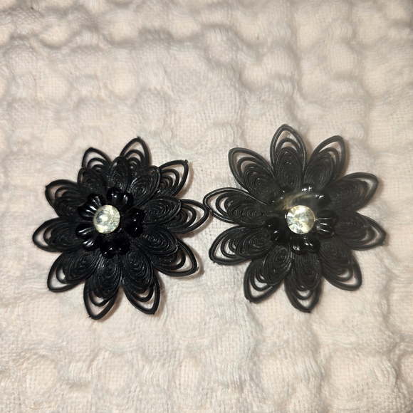 Black Floral Clip-On Earrings - Picture 4 of 5